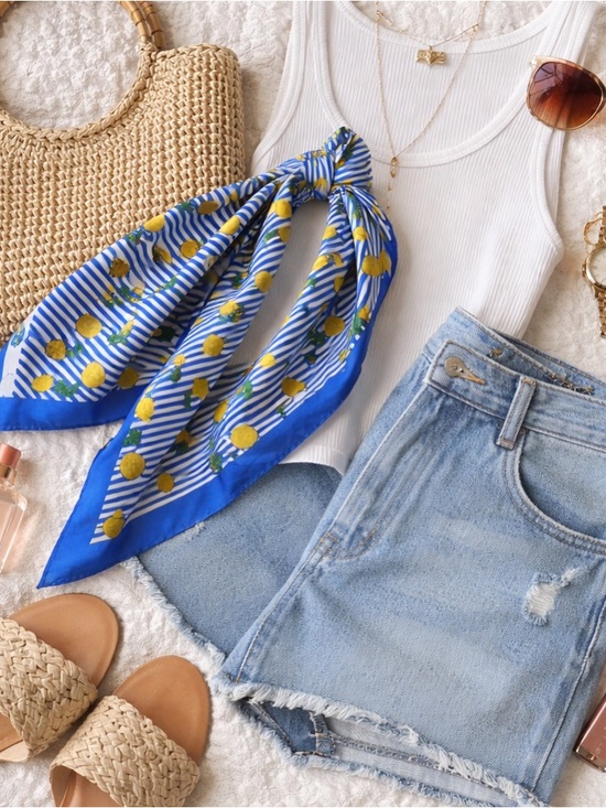 Piper K Accessories - Blue & Yellow Pineapple Print Hair Scarf - Women Accessories